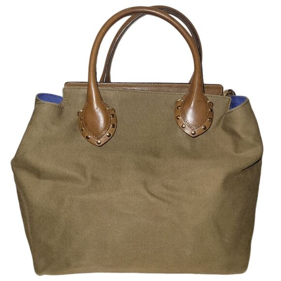 Emilio Pucci City Marquise Bag Studded Handle Leather and Canvas Handbag Satchel - Picture 4 of 17